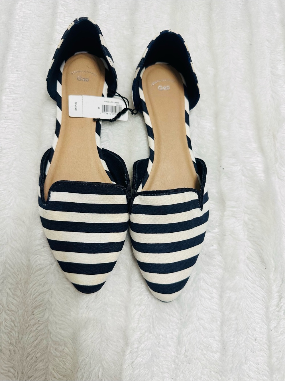 GAP Navy and White Striped Pointed D'Orsay Flats